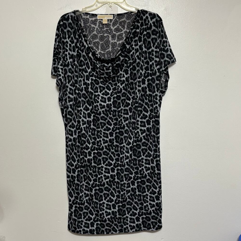 MICHAEL Michael Kors Gray Leopard Print Shift Dress Size Large